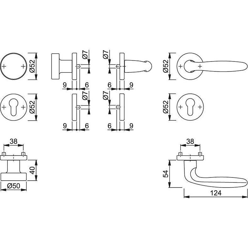 Thumbnail - Hoppe, Türgriff + Fenstergriff, Verona 1510/42KV/42KVS Wechselgarnitur PZ F1 (Türgarnitur)