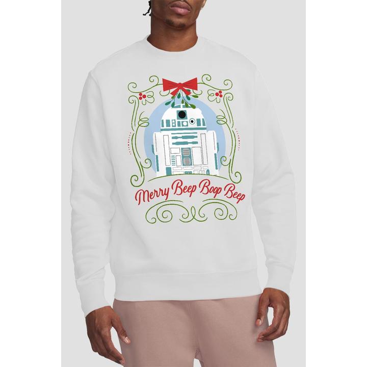 Actual product image Star Wars Unisex Adult Merry Beep Boop Beep R2-D2 Christmas Sweatshirt (L)