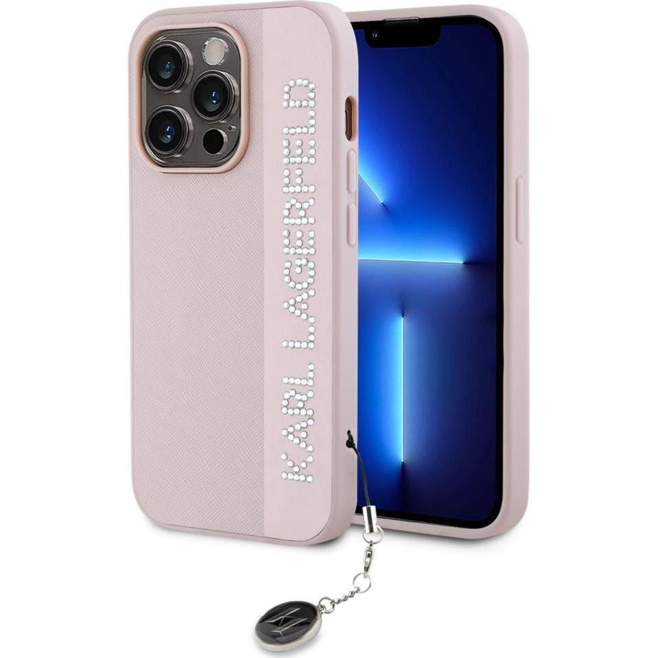 Karl Lagerfeld PU Saffiano Rhinestone Charm Case for iPhone 14 Pro Max Pink (Apple iPhone 14 Pro Max), Smartphone Hülle,...