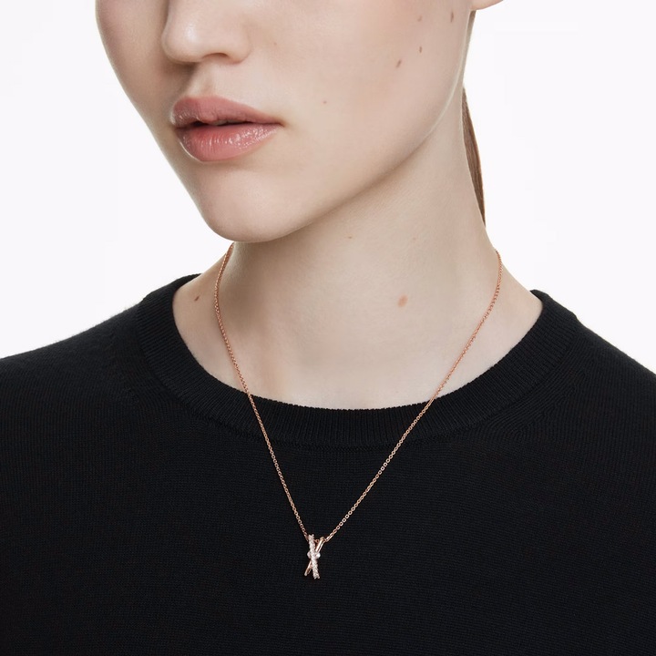 Produktbild Swarovski Hyperbola Halskette Verschiedene Schliffe Twist Weiss Roségold (38 cm)