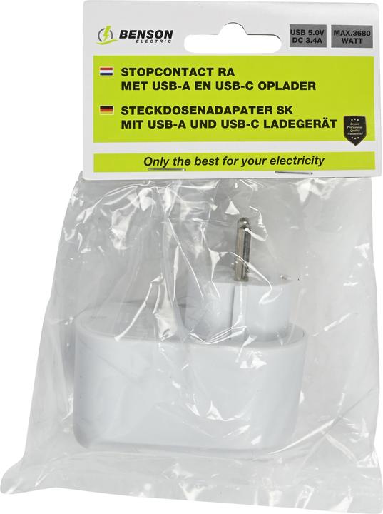 Image du produit Benson Electric Prise avec chargeur USB-A et USB-C blanc (Type 12, 2 x)