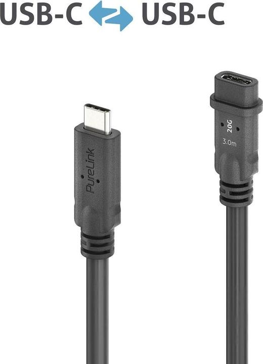 Produktbild Purelink PureInstall MicroX4 - USB4 Gen2 USB-C M/F Verlängerungskabel Passiv 3m (3 m, USB 4.0, 20 W)