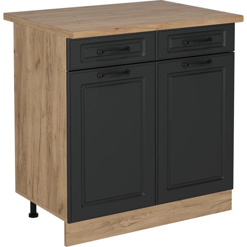 Vicco, Regal, Küchenunterschrank R-Line, Anthrazit Landhaus/Goldkraft Eiche, 80 cm, AP Eiche