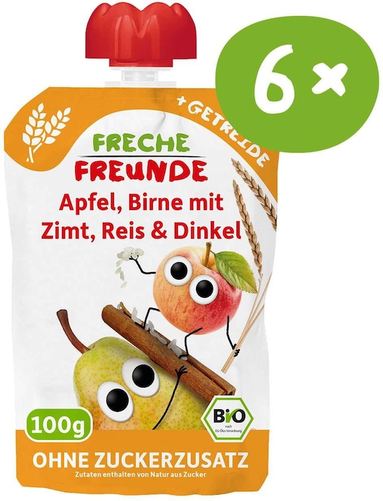Produktbild Freche Freunde Quetschbeutel Banane, Apfel, Himbeere, Blaubeere 6x 100 g (600 g)