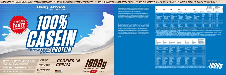 Actual product image Body Attack 100% Casein Protein (1800g can) (Nature, 1 pcs., 1800 g)