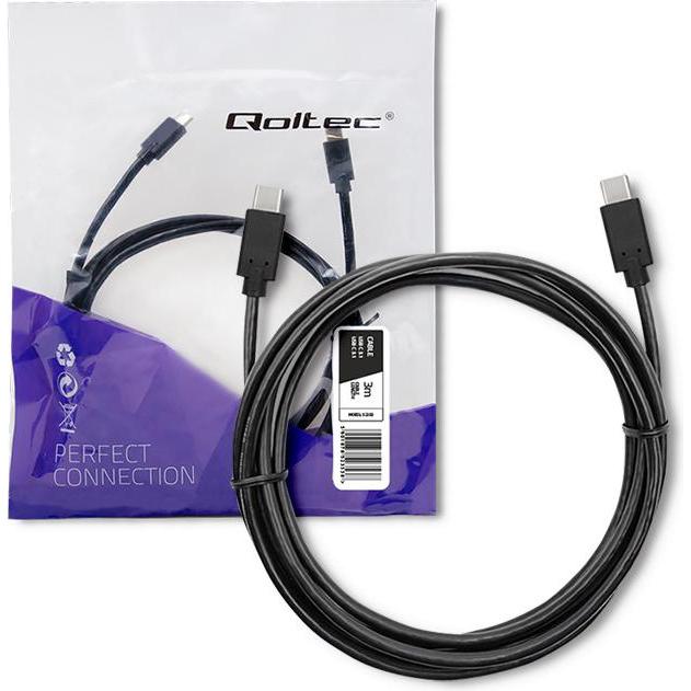 Thumbnail - Qoltec 52353 USB cable USB 3.2 Gen 1 (3.1 Gen 1) USB C Black (3 m, USB 3.2 Gen 1), USB Kabel