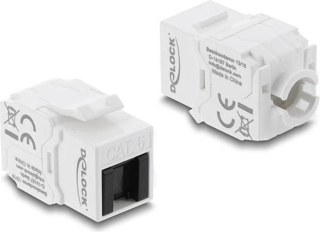 Immagine prodotto Delock Keystone Modul RJ45 Buchse zu LSA Cat.6 UTP werkzeugfrei weiss / schwarz (Modulo Keystone)