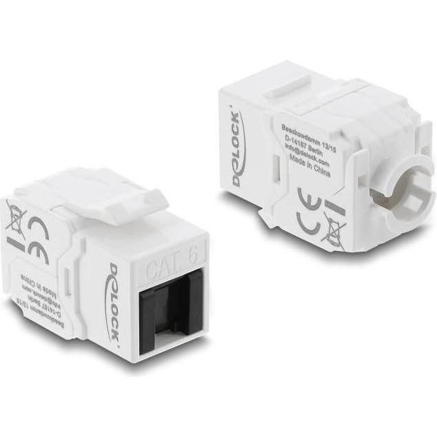 Delock Keystone Modul RJ45 Buchse zu LSA Cat.6 UTP werkzeugfrei weiss / schwarz (Modulo Keystone), Accessori di rete