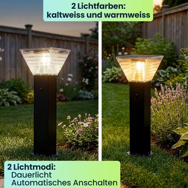 Actual product image Ideoon 2er-Set Premium Solar Säulen-Wegeleuchte 60cm aus Aluminium in Schwarz, 300lm, IP65 wasserfest, 360° (300 lm, IP65)