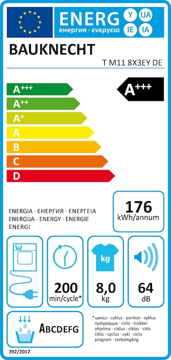 Etichetta energetica Bauknecht Bauk Tro T M11 8X3EY IT 8kg A+++ (8 kg)