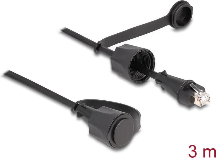 Productafbeelding Delock Netwerkkabel RJ45 plug naar RJ45 plug Cat.6 STP met afsluitdop buiten IP68 stof- en wat (STP, CAT6, 3 m)