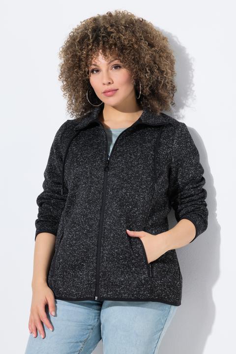 Produktbild Ulla Popken Strickfleece-Jacke, Rauten, Stehkragen, Zipptaschen (56)