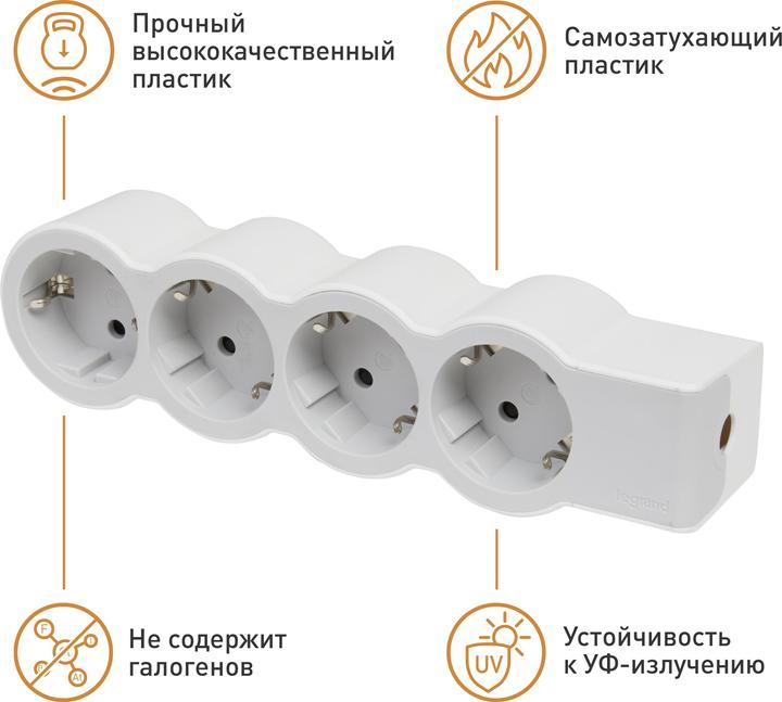 Produktbild Legrand Flache Steckdosenleiste, 4-fach Steckdose (4x, CEE 7/3, CEE 7/4, CEE 7/7)