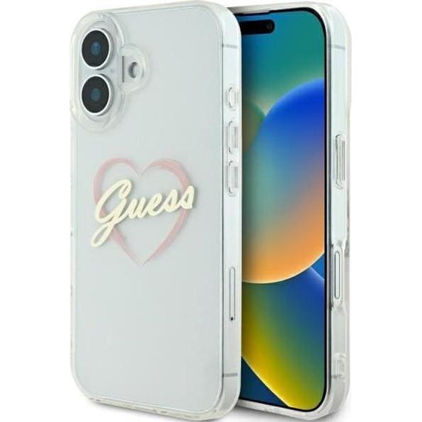 Guess GUHCP16SHCHGSPT iPhone 16 6.1" przeźroczysty/transparent hardcase IML Heart (Apple iPhone 16), Smartphone Hülle, T...