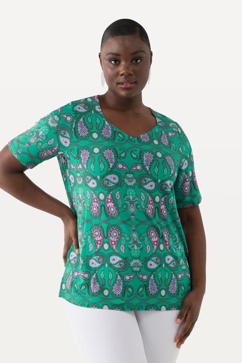 Immagine prodotto Ulla Popken Maglia in tessuto fluente con Paisley, scollo a cuore e mezze maniche (42, 44)