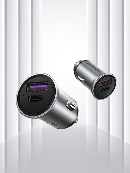 Actual product image Vention Dual Port Car Charger FFBH0 USB A C(18/20) Gray