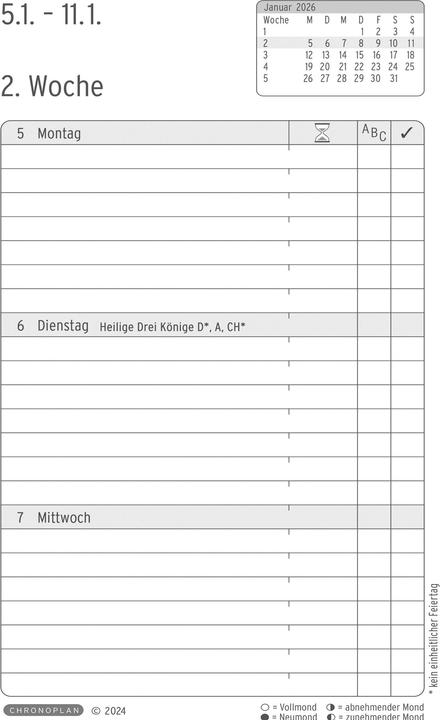 Produktbild Simplex Tagesplaner Ohne Motiv, 2026, Schwarz/Weiss (A5, 1 Woche / 2 Seiten)
