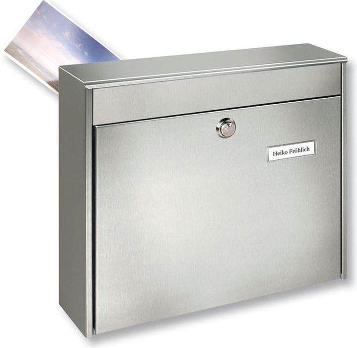 Actual product image Burg Wächter Stainless steel fence letterbox WxHxD 362x322x100 mm Borkum 3878 Stainless steel with flap Opening
