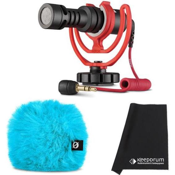 RØDE Videomicro mit Windschutz Blau und Tuch, Mikrofon