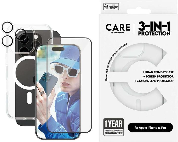 Image du produit PanzerGlass CARE Flagship Bundle 3-en-1 iPhone '24 6.3" Pro (1 pièce(s), Apple iPhone 16 Pro)