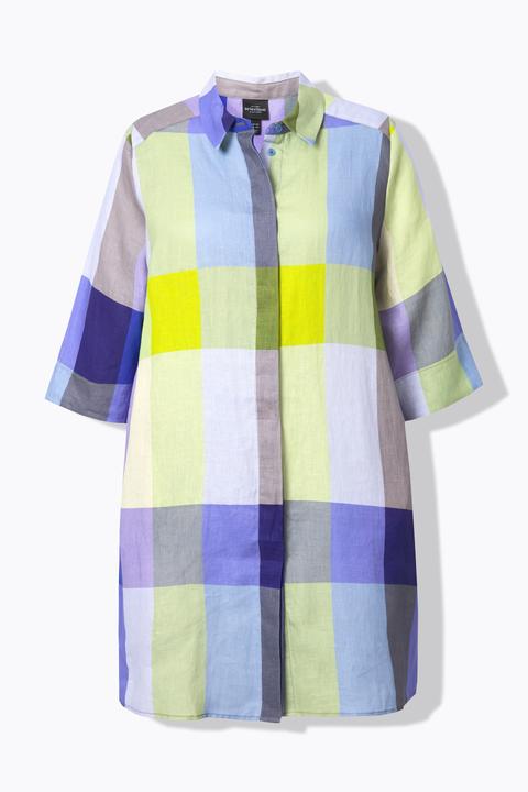 Immagine prodotto Ulla Popken Blusa lunga in lino con tasche, collo da camicia e maniche a 3/4 (54)