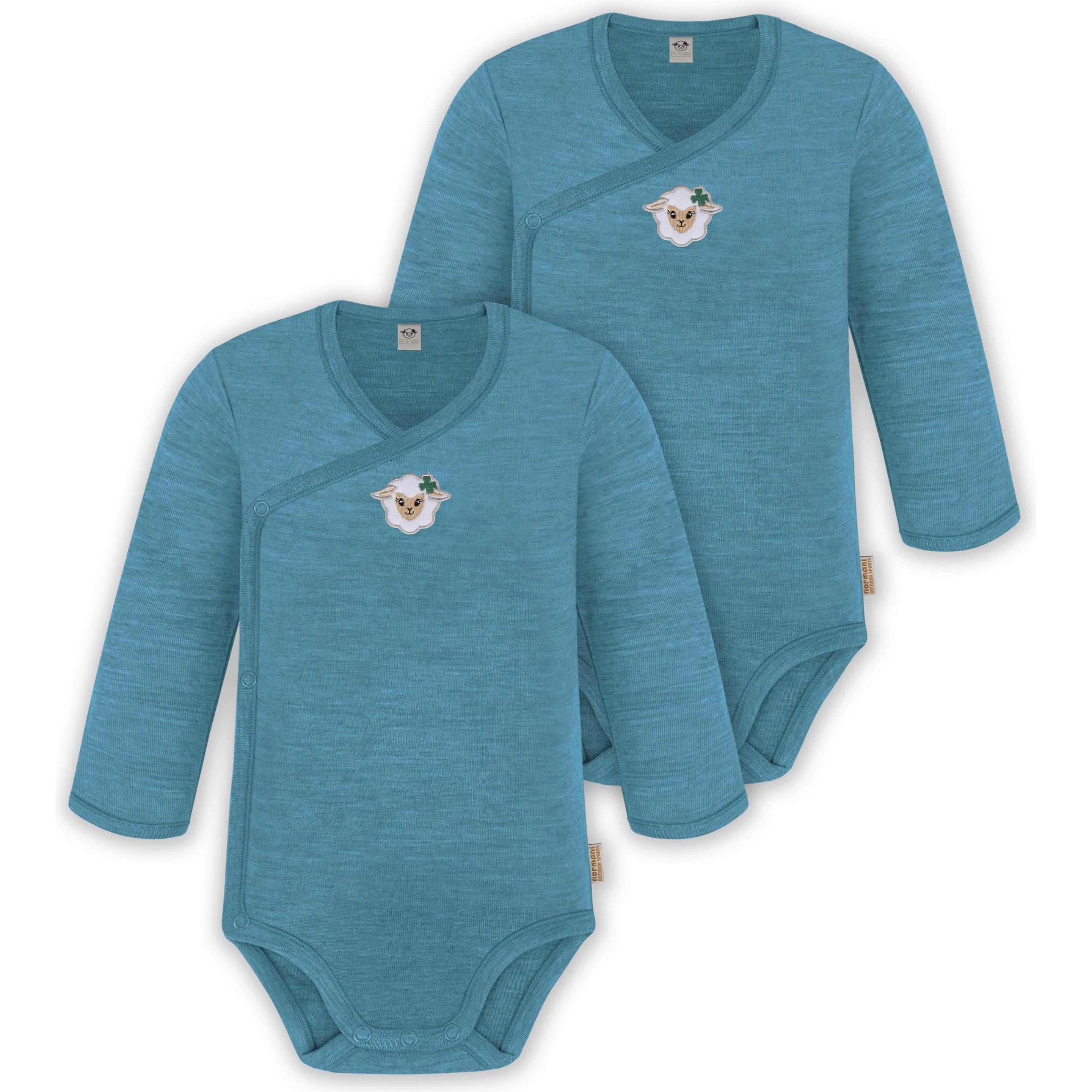Thumbnail - Normani, Herren, Body, 2er Pack Doppelpack Baby-Body Merino Wickelbody Bodysuit Langarm - 9343, Blau, (74)