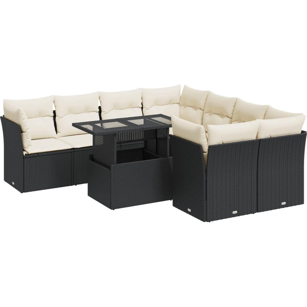 VidaXL, Gartenlounge, 9-tlg. Garten-Sofagarnitur mit Kissen Schwarz Poly Rattan