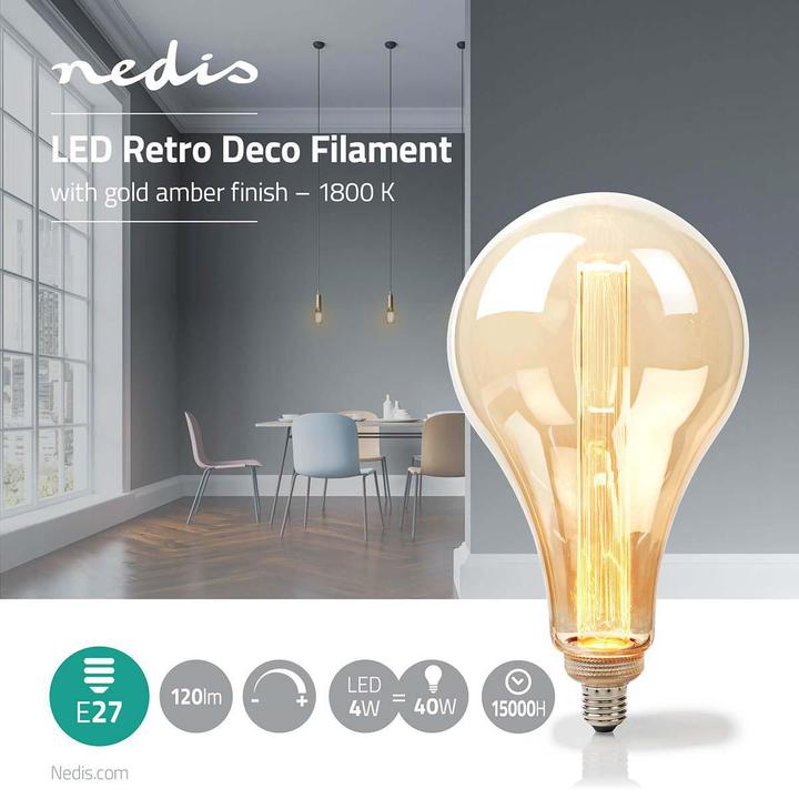 Image du produit Nedis Ampoule LED à filament E27 PS165 3.5 W 120 lm 1800 K avec finition or ambre Retro Style 1 pièce (E27, 120 lm, 1x)