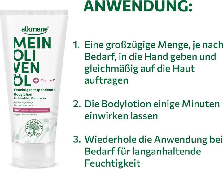 Valeurs nutritives et ingrédients Alkmene MEIN OLIVENÖL, Feuchtigkeitsspendende Bodylotion (Lotion pour le corps, 200 ml)