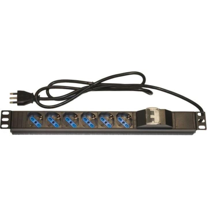 Link Armadio Rack Multipresa 6 Prese 19" Tripolari/Schuko Magnetotermica, Serverschrank Zubehör, Schwarz