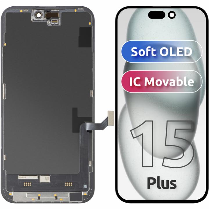 Produktbild MP Display Unit f?r iPhone 15 Plus, Soft OLED FHD IC Movable Version, Aftermarket, Black (Apple iPhone 15 Plus)