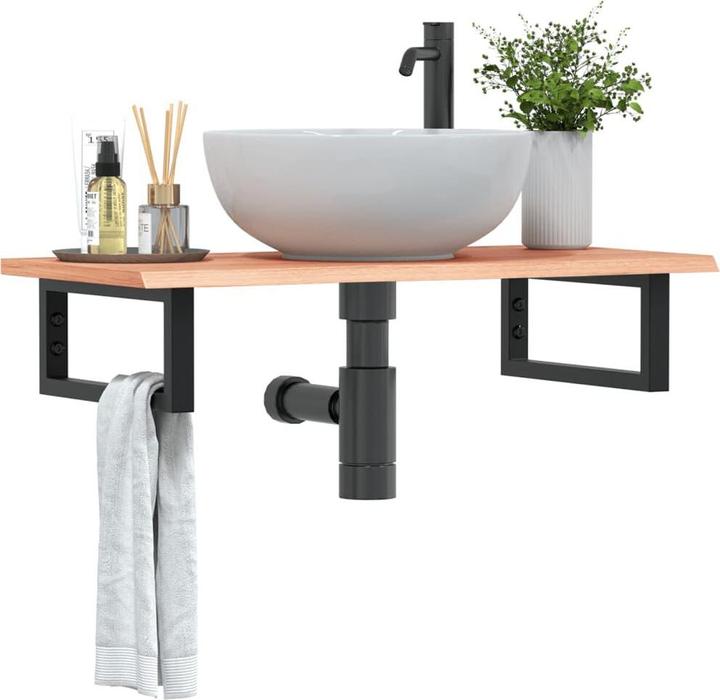 Actual product image vidaXL Washbasin top Shelf support Wall bracket Wooden top Steel solid wood