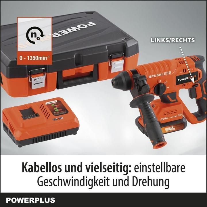 Produktbild Powerplus Dual Power Bohrhammerl set 20V- inkl. Akku 20V 2.0Ah und Ladegerät - 5 Acc.