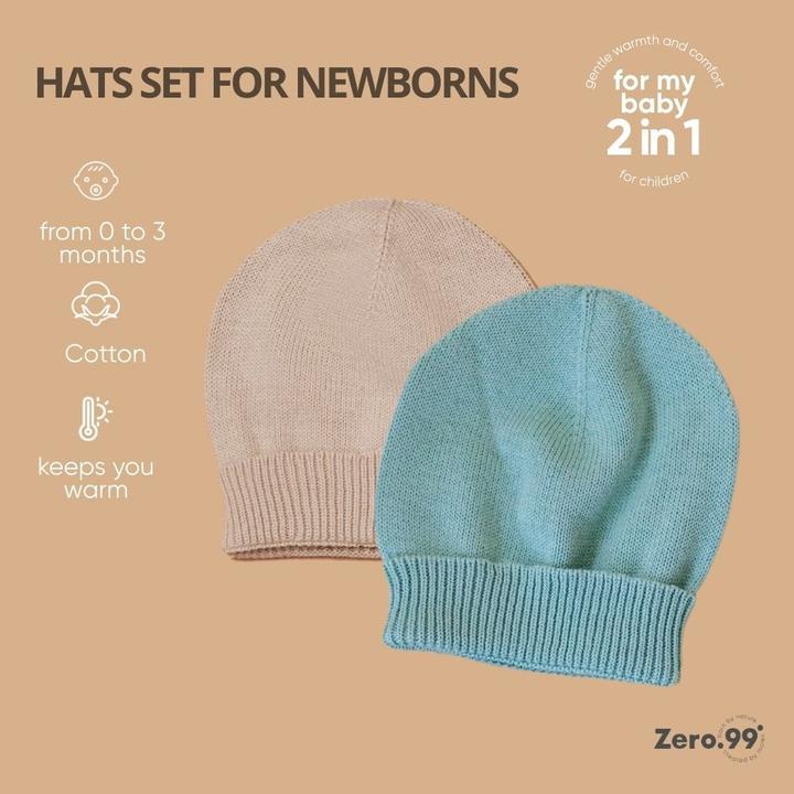 Immagine prodotto Zero.99 2er-Set Babymützen für Neugeborene, 100% Baumwolle (62/68, 50/56)