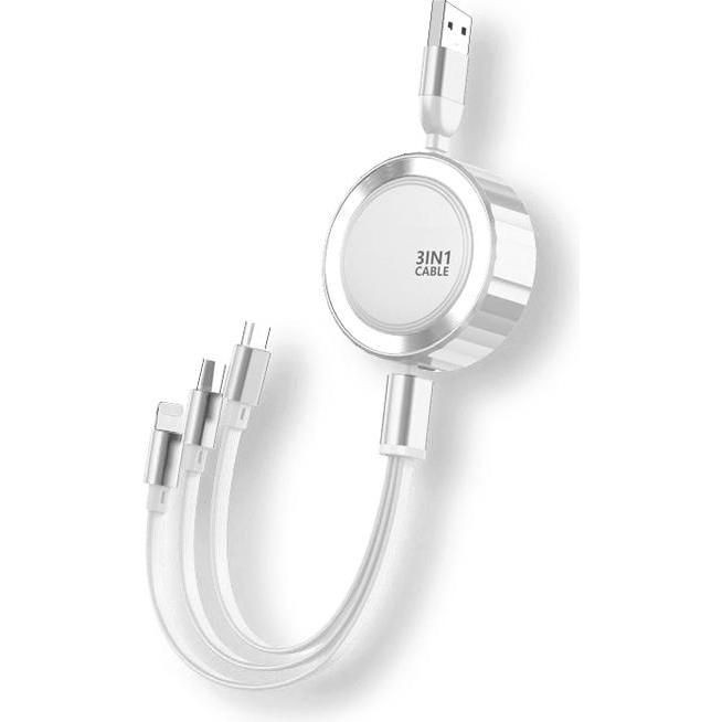 EKO 3 in 1 Micro-USB/Lightning/USB-C auf USB-A 3A 480MBps 1,2m einziehbares Kabel (1.20 m, USB 3.2 Gen 1), USB Kabel