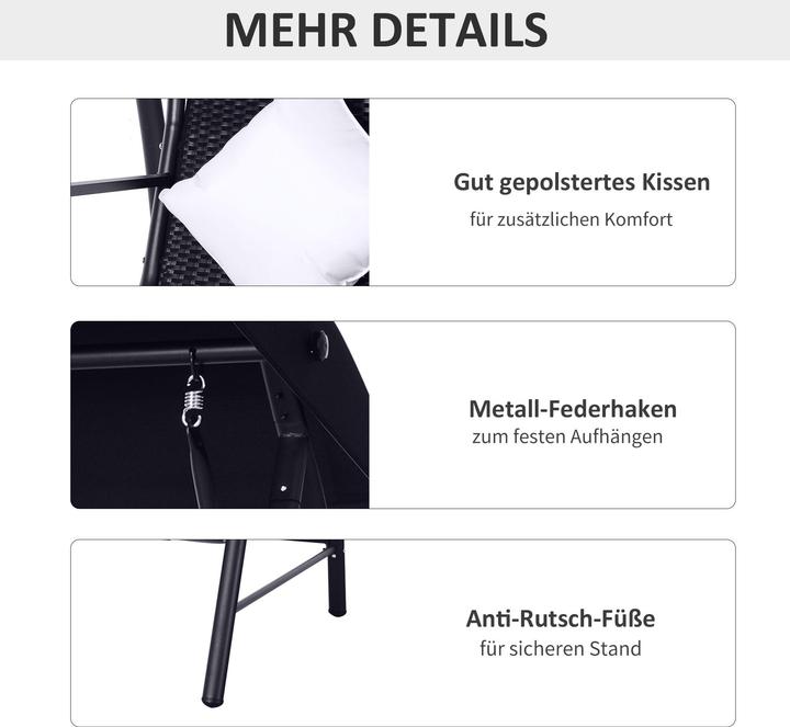 Image du produit Outsunny Gartenschaukel Metall, PE-Rattan, Polyester Schwarz