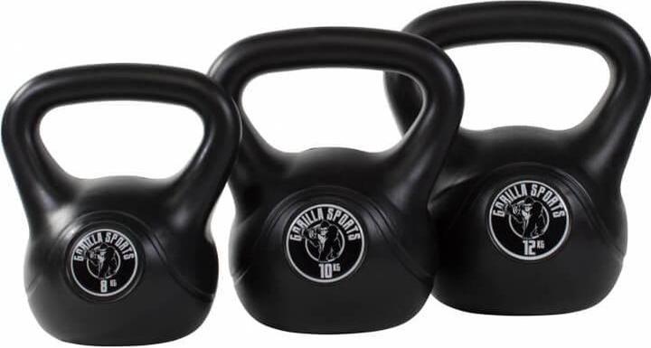 Gorilla Sports Kettlebell plastique (1 x 10 kg, 1 x 8 kg, 1 x 12 kg)