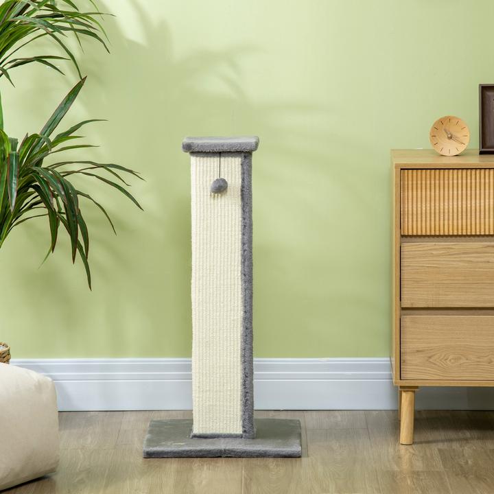 Immagine prodotto PawHut Tiragraffi quadrato con palla da gioco (81 cm, Bianco crema, Grigio)
