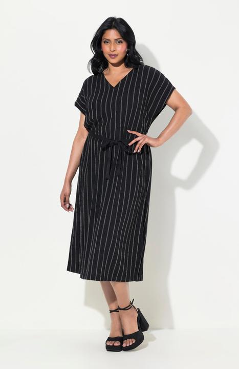 Produktbild Ulla Popken Jersey-Midikleid, Struktur, V-Ausschnitt, ärmellos (58)
