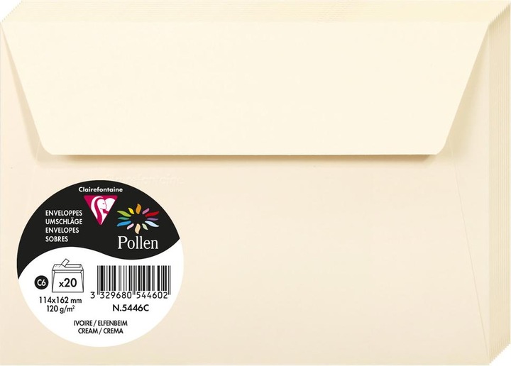 Actual product image Clairefontaine Envelope Pollen Envelope size: DIN C6 Dimensions: 162 x 114 mm (W x H) (C6, 20 x)