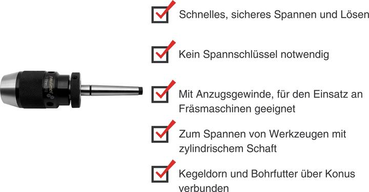 Produktbild Paulimot Schnellspann-Bohrfutter 1-10 mm + Kegeldorn MK1 / M6 / B12