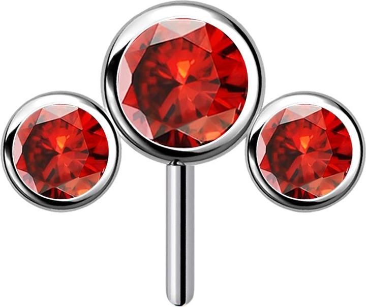 Produktbild Star Piercing Threadless silber front drei Kristalle rot (ohne Messing, Titan)