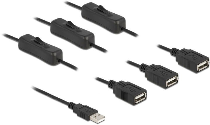 Produktbild Delock Kabel USB Typ-A Stecker zu 3 x USB Typ-A Buchse mit Schalter 1 m (1 m)