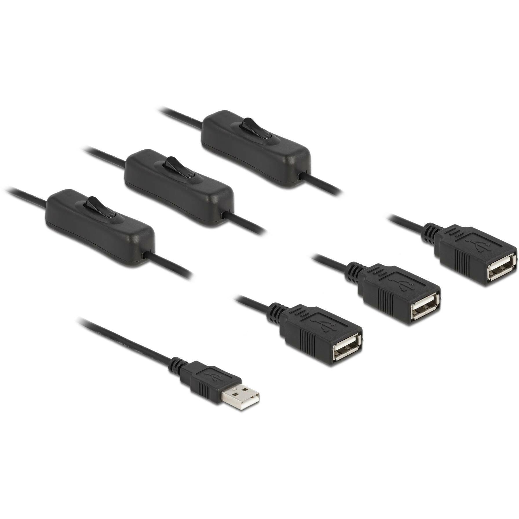 Delock Kabel USB Typ-A Stecker zu 3 x USB Typ-A Buchse mit Schalter 1 m (1 m), USB Kabel