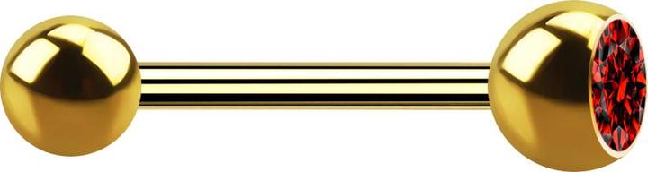 Produktbild Star Piercing Barbell vergoldet mit Kugel und Kugel Kristall rot (ohne Messing, Chirurgenstahl 316L)
