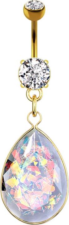 Immagine prodotto Star Piercing Banana placcata oro 14k con due sfere di cristallo ciondolo in argento opalite pietra glitterata (Ottone, Acciaio chirurgico 316L)