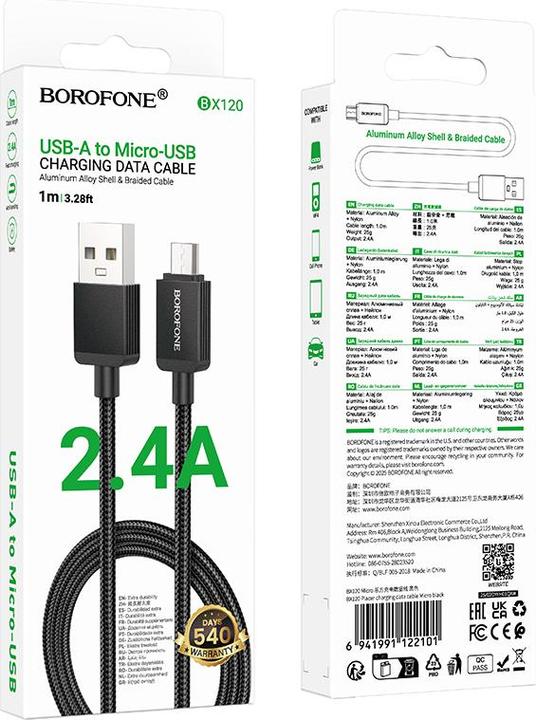 Produktbild Borofone Kabel BX120 Placer - USB auf Micro USB - 2,4A 1 Meter schwarz (1 m, 18 W)