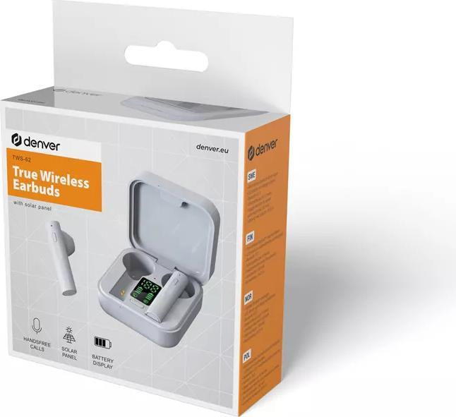 Image du produit Denver TWS-62 TW BT Earbuds avec panneau solaire blancá (6 h, Sans fil)