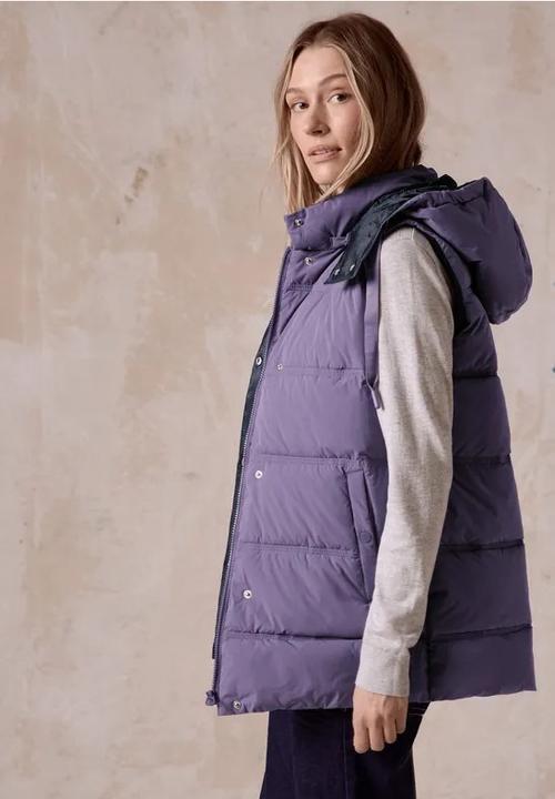 Actual product image Cecil Quilted Hooded Vest with Zipper, Removable Hood, Side Pockets, Midi Length, Lightly Warming (XL)