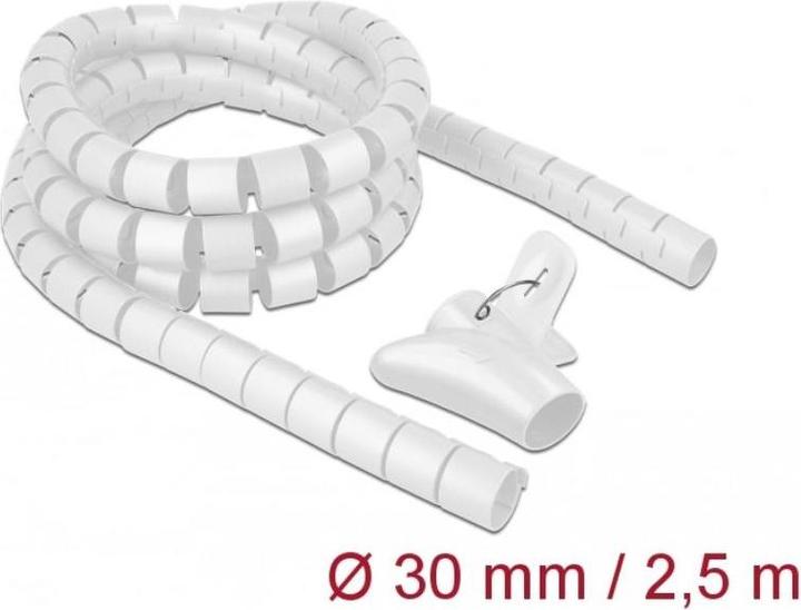 Produktbild Delock Spiralschlauch mit Einziehwerkzeug 2,5 m x 30 mm weiss (Kabelspiralschlauch, 2500 mm)
